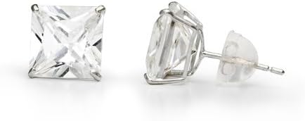 3.00 carat, 8mm Square Princess Cut CZ Stud White 14K Gold Earring