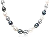 8.5-11mm Dyed Oval Freshwater Cultured Pearl Necklace w/Sterling Silver Beads, 18