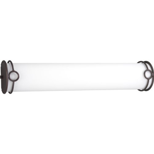 Progress Lighting P7233-88EB White Acrylic Diffuser with Open Ring Metal End Caps 120 Volt Normal Power Factor Electronic Ballast, Heirloom