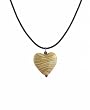 Necklace - N378 - Ceramic Heart on Leather Cord with Sterling Silver Clasp and Ends ~ Cream - Gray- Brown Stripes
