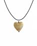 Necklace - N378 - Ceramic Heart on Leather Cord with Sterling Silver Clasp and Ends ~ Cream - Gray- Brown Stripes