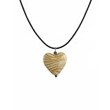 Necklace - N378 - Ceramic Heart on Leather Cord with Sterling Silver Clasp and Ends ~ Cream - Gray- Brown Stripes