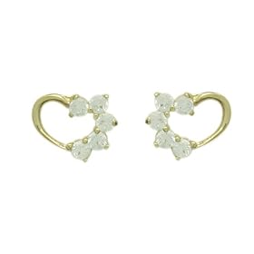 14K Gold Stud Earring CZ Fancy Heart Yellow Gold Earring With Screw Back For Kids & Teens