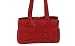 Red leather shoulder handbag with gathered front and two long straps by Kinsey