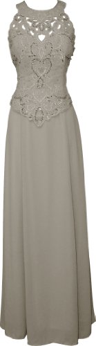 Mother Of The Bride Beaded Cutouts Sleeveless Chiffon Formal Wedding Party Gown MOB Dress, Medium, Silver