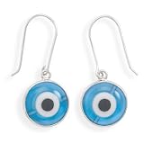 Rhodium Plated Sterling Silver Evil Eye French Wire Earrings
