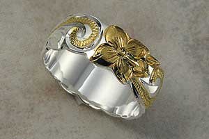 Sterling Silver, Hibiscus Two ton Ring, w FREE shipping