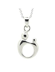 .925 Sterling Silver Plain Mother and Child Pendant Necklace 18
