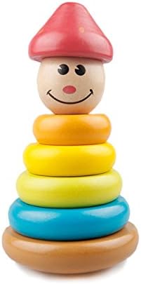 UrToyHut Wooden Clown Stacker - 6 High Quality Wodden Rings - Vibrant Color - Non-toxic Material