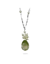 16 + 2 Inch Extension Necklace with Green Amethyst and Cultured Freshwater Pearls