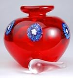Glass Red Perfume Bottle with Blue Flowers 100% Handblown Art 2739 (MN5)