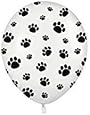 12 White Balloons with Black Paw Prints - Woof!