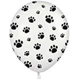 12 White Balloons with Black Paw Prints - Woof!