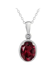 1.41 Ct Oval Red Rhodolite Garnet and White Diamond Sterling Silver Pendant