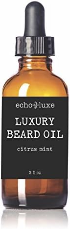 EchoLuxe Luxury Beard Oil 100% All Natural Huge 2 oz Bottle Mild Citrus Mint Scent for a Soft Shiny Healthy Polished Beards Skin Softening MONEY BACK GUARANTEE
