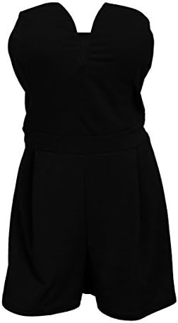 eVogues Plus Size Strapless Pleated Bust Romper Black - 1X