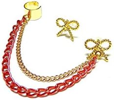 Red and Gold Bow Ear Cuff Earring Set