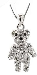 Petite 1" 3D Bling Crystal Teddy Bear Necklace with Moveable Joints 18" Chain