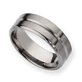 Titanium Grooved 8mm Brushed and Polished Band Ring - Size 8