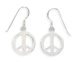Sterling Silver Polished Peace Symbol French Wire Earrings