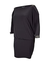 Polyester/Spandex Bateau Neck Beaded Dolman  Dress