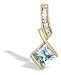 14K Yellow Gold Genuine Square Aquamarine and Diamond Pendant