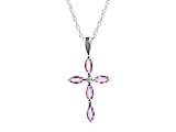9ct White Gold Pink Sapphire & Diamond  Marquise Cross Pendant On 18 Rope Chain