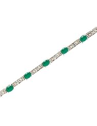 14K White Gold Oval Emerald and Diamond Bracelet