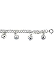 Sterling Silver Charm Bracelet Hearts and Chime Balls