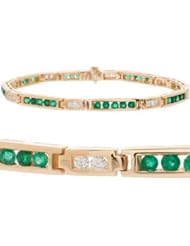 Emerald and Diamond Bracelet in 14kt Yellow Gold