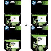 HP 920XL Four Pack Black & Colors Ink Cartridge Set (Black CD975AN, Yellow CD974AN, Cyan CD972AN, Magenta CD973AN)