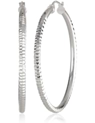 Sterling Silver Tarnish-Free Feather-Pattern Diamond-Cut Hoop Earrings (1.6" Diameter)