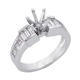 14k White Baguette Diamond Semi-Mount Engagement Ring - Size 7.0
