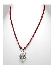Red Skull Leather Necklace In 92.5 Sterling Silver