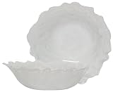 Art Glass White Wave Rimmed Shallow Bowl 10.5"D, 3"H