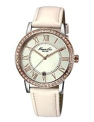 Kenneth Cole New York Womens KC2845 Classic Silver Dial Gold Detail Roman Numerals Pink Strap Watch