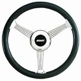 Banjo Style Steering Wheel 3-Spoke 14.75 in. Diameter 3.5 in. Dish Black Leather Grip w/Stainless Steel 3-Spoke Banjo Design