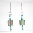 Turquoise, Czechoslovakian Glass Bead and Sterling Silver Dangle Earrings, #8625