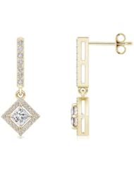 0.67 ct Princess Diamond Earrings with Round Diamond Border