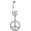 Paved Gem Peace Sign Belly Ring