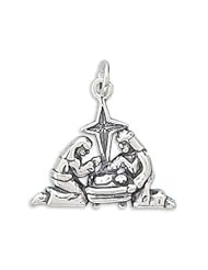 Nativity Christmas Manger Charm Sterling Silver