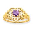 10k Polished Genuine Amethyst Birthstone Ring - Size 6