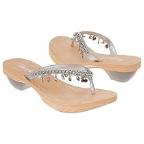Skechers Cali Women's Vamp Charm Thong,Silver,7 M