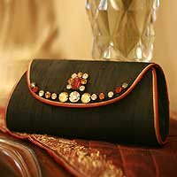 NOVICA Silk clutch purse in Black