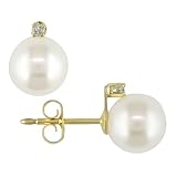 14k Yellow Gold 7mm Cultured Freshwater White Pearl Earrings