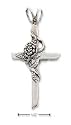 Sterling Silver Cross With Single Wrapped Rose Charm
