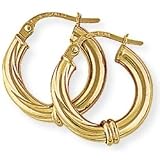 Image of 9ct Hoop Earrings with Polished and Twisted Finish. Beautiful presentation gift box and anonymous outer packaging. Money back if not 100% delighted