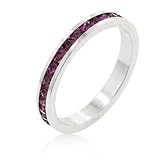 White Gold Rhodium Bonded Channel Set Eternity Ring with Amethyst CZs - Size: 5-10