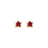 14K Yellow Gold Red Flower CZ Stud Earrings with Screw-back for Baby and Children