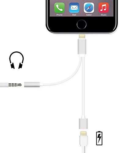 2 in 1 Lightning Adapter for iPhone 7, Charger and 3.5mm Earphone Jack Cable Adapter (No Music Control) for the iPhone 7 7 Plus 6S 6 iPod iPad+Gift iPhone Case